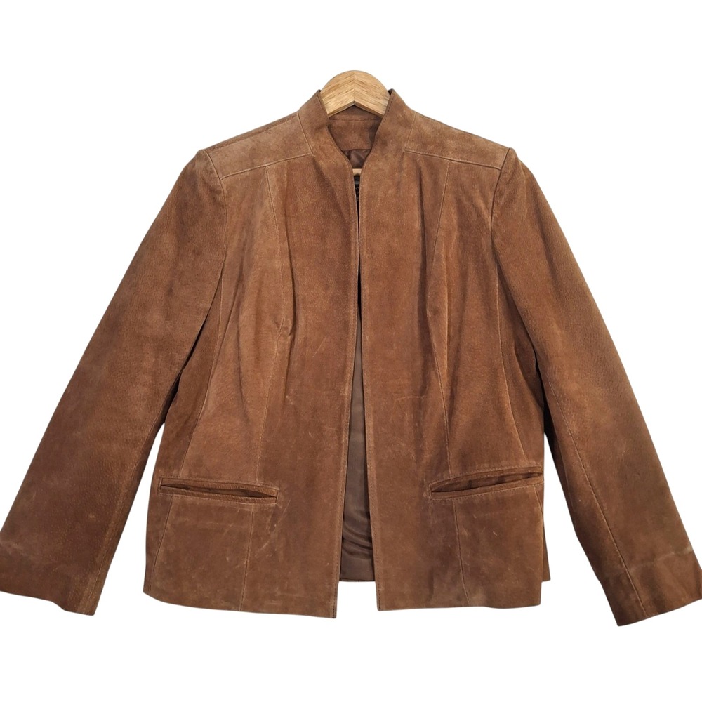 Vintage Sears The Fashion Place Brown Suede Open Front Jacket Blazer Womens 14